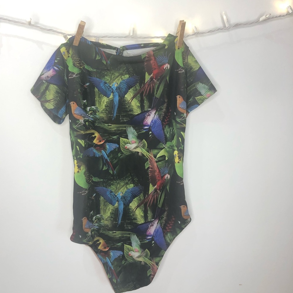 unique bird one piece open back body suit 🦜